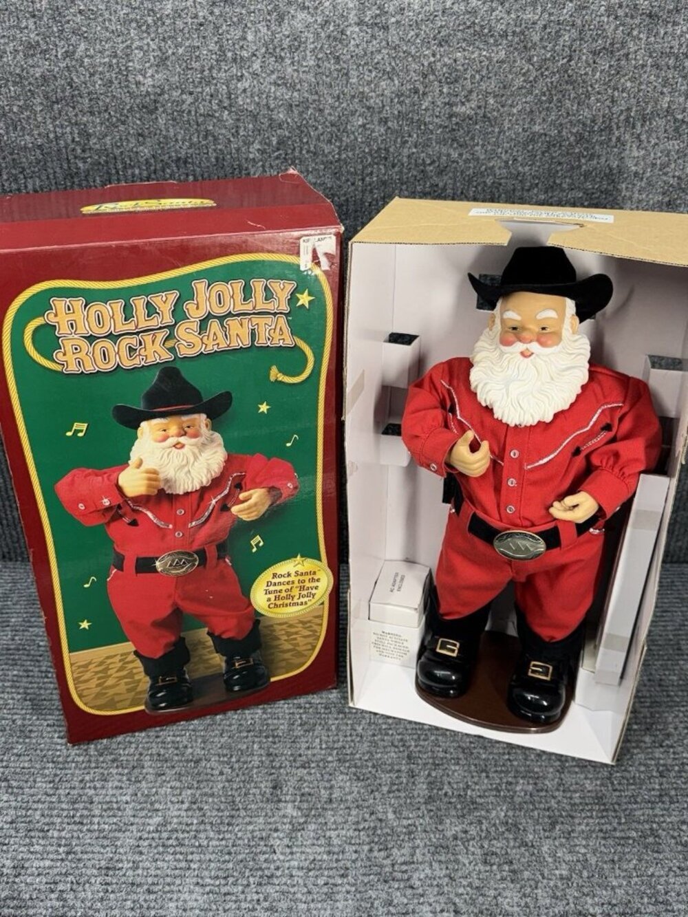 Holly Jolly Rock Santa Animated Dancing Cowboy Alan Jackson VTG 1999 VIDEO WORKS